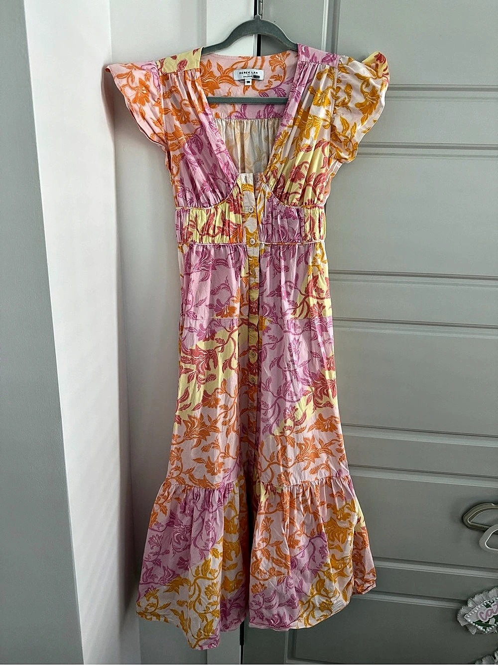 Derek Lam Floral Midi Dress in Pink & Orange Size 38